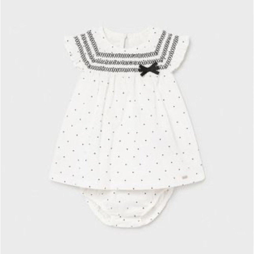 Size 6-9 months Mayoral White Dress with Black Accents